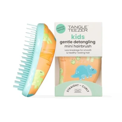 Image of Tangle Teezer The Original Mini Detangling Hairbrush Palm Size Perfect for Kids &amp; Travelling Ideal Wet Dry Hair Reduces Flyaways Dino Mighty