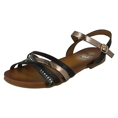 Image of Down To Earth Ladies Flat X Strap Beaded Vamp Sandals Black Synthetic UK Size 5 EU 38 US 7