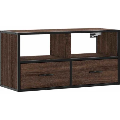 Image of vidaXL TV Cabinet Stand Brown Oak Engineered Wood and Metal Media Unit with Ample Storage, Wall Mounted Design