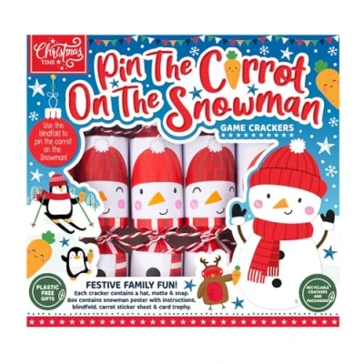 Image of Harvey &amp; Mason 6 Pin The Carrot On Snowman Crackers Red And White Xmas Game For Family Fun