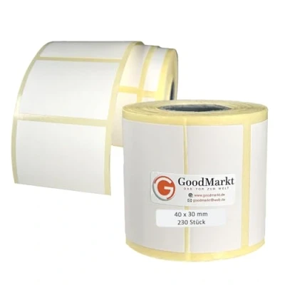 Image of GoodMarkt Thermal Direct Labels self Adhesive 40x30 mm 1 roll, White, 230 Compatible with Brother, Zebra, Phomemo House Labels, Barcode jam