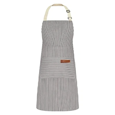 Image of GOEDEKE Stripe Bib Apron,Aprons for Women Adjustable Apron Unisex with Pocket, Cooking Apron, Kitchen BBQ Cotton Linen Chef Cooking, Baking Gardening (Grey)