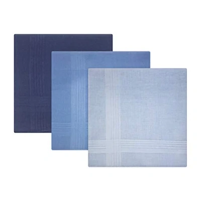 Image of Warwick &amp; Vance Pack Of 3 Mens/Gentlemens Blue Dyed Handkerchiefs With Satin Stripe Borders, 100% Cotton, 40 x 40cm