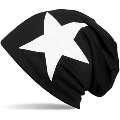 Image of styleBREAKER Classic Beanie hat with Star Print, Unisex 04024038, Colour:Black White
