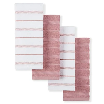 Image of KitchenAid Albany Kitchen Towel 4 Pack Set, Dried Rose/White, 16&quot;x26&quot;