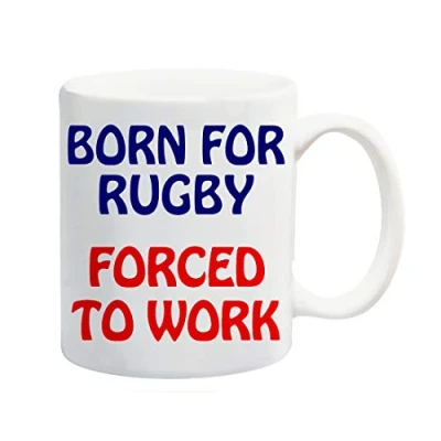 Image of Dynamite Gifts Born for Rugby Forced to Work Mug Gift Present Ball Sport