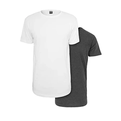 Image of Urban Classics Men&#039;s Shaped Long Tee 2 Pack T Shirt, White/Charcoal, S (Pack of 2)