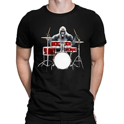 Image of Gorilla Playing Drums Rock Music Drumming Funny Youth Kids Childrens T shirt Black 12 13 Years (XL)