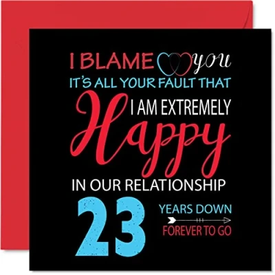 Image of Funny 23rd Anniversary Card for Husband Wife Your Fault I&#039;m Extremely Happy Wedding Partner, 145mm x Greeting Cards Twenty Third Anniversaries