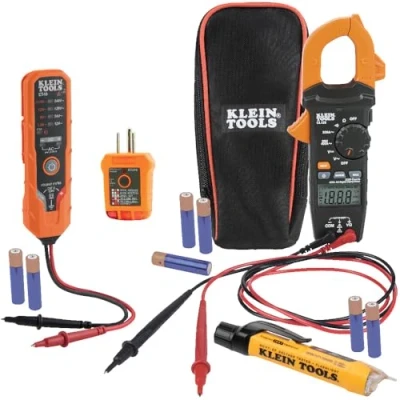 Image of Klein Tools CL120VP Electrical Voltage Test Kit with Clamp Meter, Three Testers, Leads, Pouch and Batteries