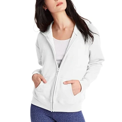 Image of Hanes womensO4637Women&#039;s Fleece Full Zip Hood Long Sleeve Hoody White Large