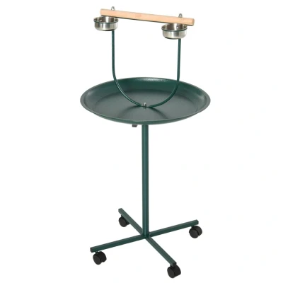 Image of PawHut Bird Perch Stand, T Stand Training with Perch, Four Wheels, Feeding Bowls, Parrot for Small &amp; Medium Birds, Green