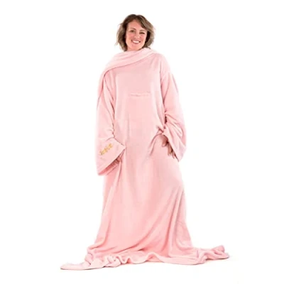 Image of Snug Rug Pink Quartz DELUXE Blanket With Sleeves GENUINE SnugRug Sleeved Blankets 260gsm Luxury Cosy Super Soft Coral Fleece Fabric Long Oversized Pouch Pocket Adults Size