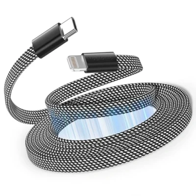 Image of Magtame Magnetic USB C to Lightning Cable for iPhone 5FT, Coiled Charger Fast Charging MFi Certified, Flat Retractable Cord Braided Compatible with 14 13 12 11 Pro Max XR XS X