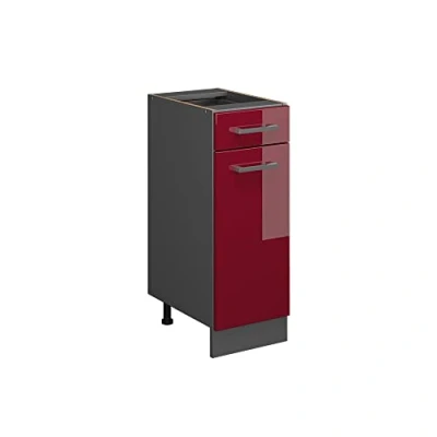 Image of Vicco Kitchen base cabinet Raul, Bordeaux High Gloss/Anthracite, 30 cm without worktop
