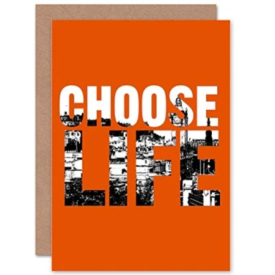 Image of Wee Blue Coo Quote Choose Life Scotland Trainspotting Edinburgh Greetings Card Cp3233