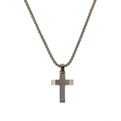 Image of s.Oliver chain with pendant stainless steel boys children necklace, 40+3 cm, silver, cross, Comes in jewelry gift box, 2035807