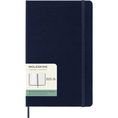 Image of Moleskine Weekly Planner 2025 2026, 18 Month with Note Space, Hard Cover and Elastic Closure, Large 13 x 21 cm, Sapphire Blue Color