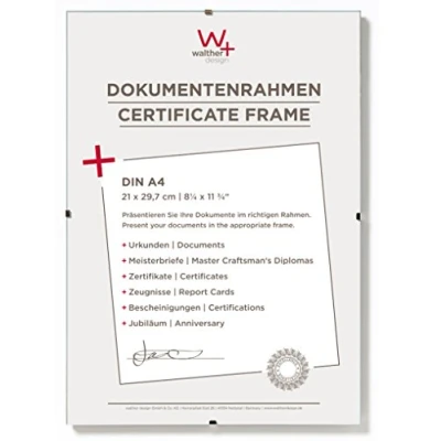 Image of walther design RB130K5 Picture Frame with Clear Glass, 21 x 29.7 cm (DIN A4), Pack of 5, Document Frame, Frameless Holder