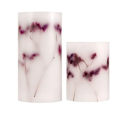 Image of Pauleen 48129 Shiny Bloom Glitter Wax Battery Function 6H Timer LED Candle 2 Piece Set, 0.2 W, White, Purple