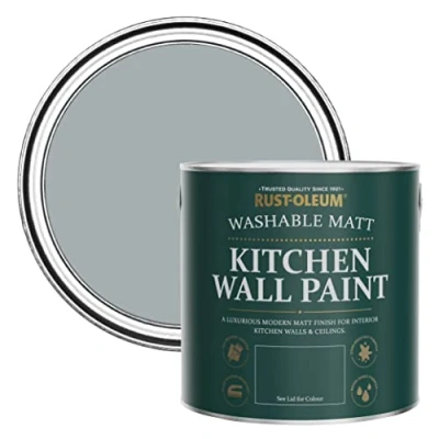 Image of Rust Oleum Grey Washable Kitchen Wall Paint in Matt Finish Mineral 2.5L