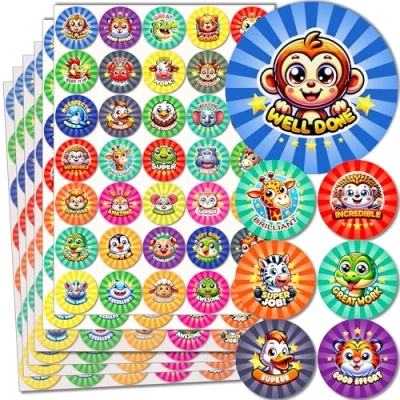 Image of Reward Stickers for Children 210 Premium Teacher Stickers, 35 Cute Animal Designs, 23mm Colourful Well Done Children, Good Work, School by Innoveem