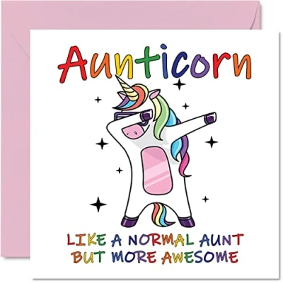 Image of Auntie Birthday Cards for Her Aunticorn Funny Aunty Cards, 145mm x Greeting Happy Card Unicorn Awesome Aunt Present Gift from Nephew or Niece