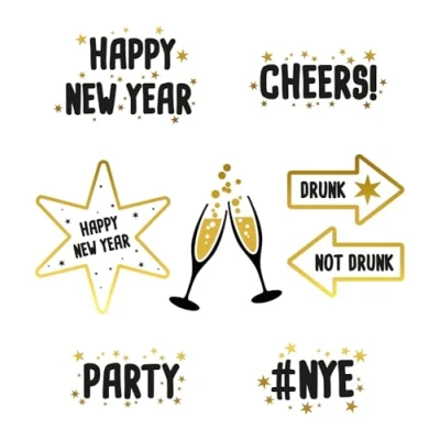 Image of Folat 63755 Window Stickers, BlackGold HNY 8 Pieces, New Year&#039;s Eve Decoration, Happy Year, Multicoloured
