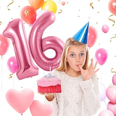Image of Number Balloons 16,Pink 16 for Birhtday Party Decoration,40 Inch Giant Helium Foil Women Men 16th Birthday Decor Anniversary Decorations Supplies