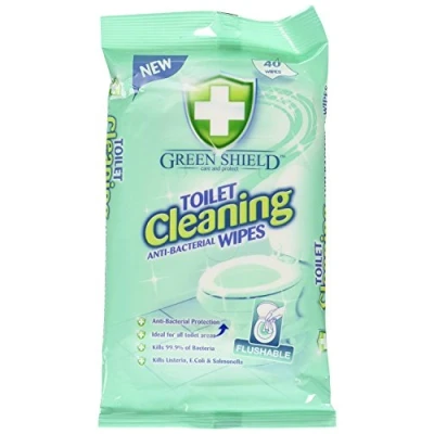 Image of Green Shield 2 x Toilet Cleaning Anti Bacterial Flushable 80 Wipes