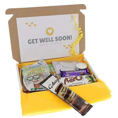 Image of Pamper Treat GET WELL SOON Gift Box Hug in a Personalised Letterbox for Ladies with Hot Chocolate