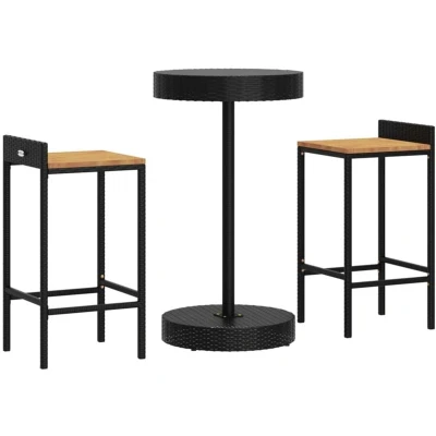 Image of vidaXL 3 Piece Garden Bar Set Black Poly Rattan&amp;Solid Wood Acacia