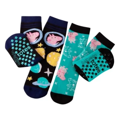 Image of Totes 2 Pair Kids Peppa Pig Original Slipper Socks George 1 Years