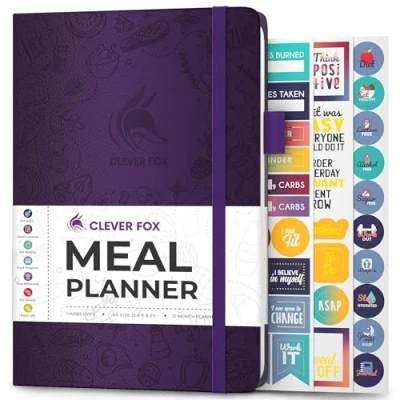 Image of Clever Fox Weekly Meal Planner &amp; Daily Prep Journal with Shopping and Grocery Lists for Menu Planning, Healthy Diet Weight Loss Tracking, Lasts 1 Year, Undated, A5 Purple