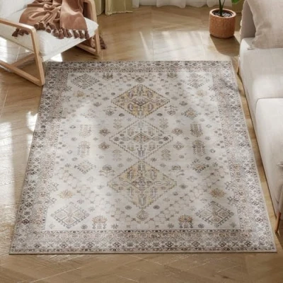 Image of Flannel Non Slip Washable Rug for Living Room, 170 x 120 cm, Beige Homcom