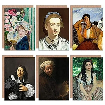 Image of Artery8 Renoir Rembrandt Manet Self Portrait Summer Woman Fan Mixed Fine Art Greeting Card Pack of 6
