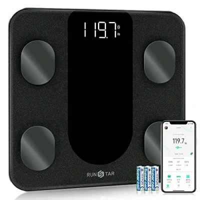Image of RunSTAR Scale for Body Weight, Bathroom Scales Weight People, Digital Smart BMI Weighing Fat Composition Monitor Health Analyzer with Smartphone App 400 lbs Black