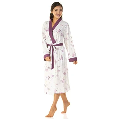 Image of Ladies Luxury Jersey Polycotton Long Dressing Gown UK 10 24 (18/20, Purple)