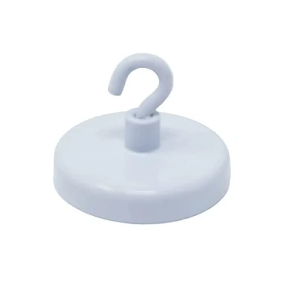 Image of FIRST4MAGNETS Ferrite White Painted Clamping Magnet with M4 Hook for Hanging, Holding or Displaying Items 40mm Dia 10.2kg Pull