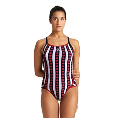 Image of ARENA Women&#039;s Standard Mark Spitz Exclusive Super Fly Back One Piece Swimsuit, Allover Red, 34