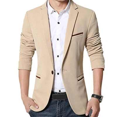 Image of Gopune Men&#039;s Slim Fit Casual One Button Suits Coat Solid Blazer Business Jacket(Khaki,S)