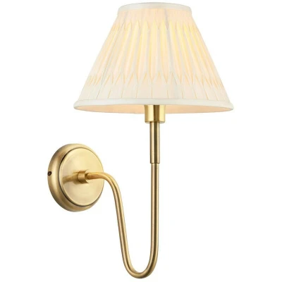 Image of Rouen &amp; Chatsworth Wall Lamp with Shade Antique Brass Plate Ivory Silk