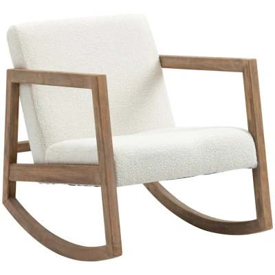 Image of HOMCOM Rocking Chair, Upholstered Sofa Armchair with Cushion and Wood Base for Living Room Bedroom, Cream White
