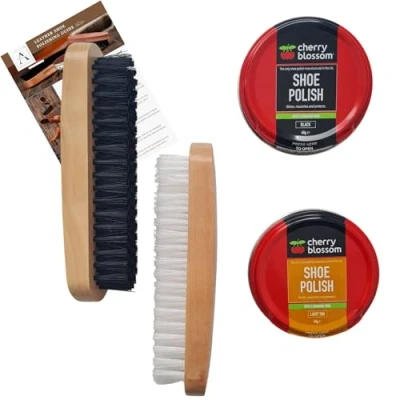Image of INESE Shoe Polish Kit Black and Brown Light Tan, 2 Brushes