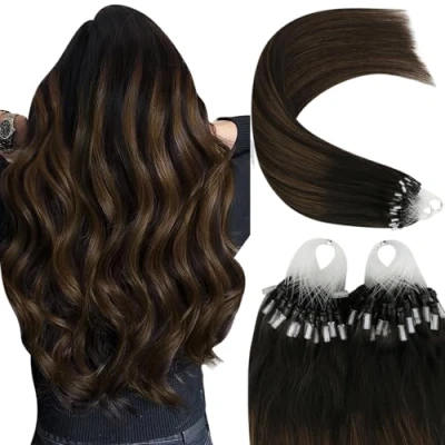 Image of YoungSee Micro Ring Hair Extensions Brown Beads Real Dark Ombre Medium Microloop Microlink Human Cold Fusion 18inch 50s 50g