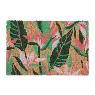 Image of Relaxdays Coconut Doormat, Non Slip, Mat with Floral Pattern, Indoor &amp; Outdoor, Dirt Trap, 1.5 x 60 40 cm, Colourful, Coco