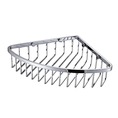 Image of Bath Shower Corner Basket Caddy Bathroom Accessory Organiser Solid Brass Wall Mounted Chrome