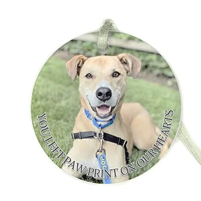 Image of GuteGifts Personalised Pets Dogs Cats Photo Christmas Bauble Ceramics Ornaments Xmas Tree Decor Hanging Sign Santa Keepsake Gifts Animal Lover YOU LEFT PAW PRINT ON OUR HEARTS, White