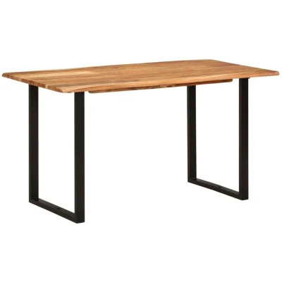 Image of vidaXL Dining Table Solid Acacia Wood, Industrial Design, 140x70x76 cm Size, Sturdy Steel Legs Rustic Furniture for Room and Kitchen