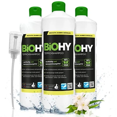 Image of BiOHY Carpet Shampoo (3 x 1l Bottle) + Dispenser Cleaner Ideal for Removing Stubborn Stains Specially Developed Washing Vacuum Cleaners (Teppichshampoo)